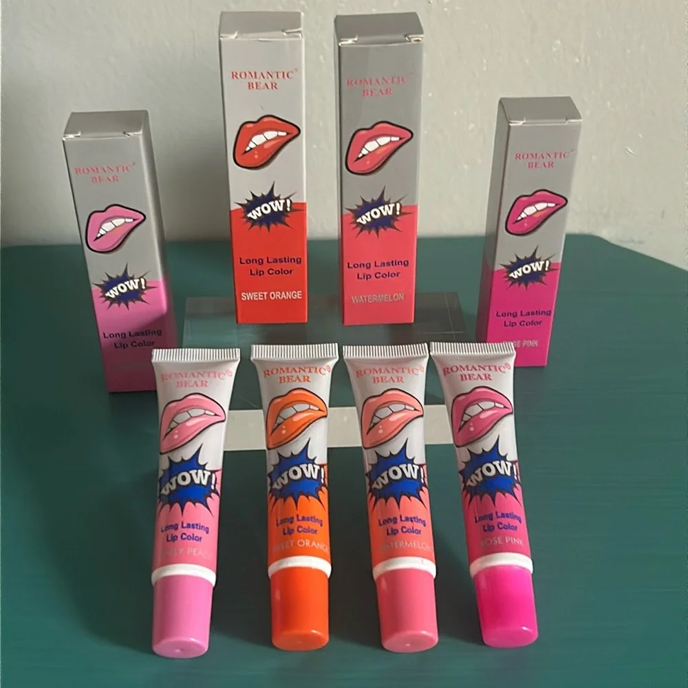 New in Box 4 Piece Assorted Multi-Color Long Lasting Peel Off Lip Stain Set